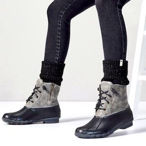Sperry Top-Sider Black Grey Saltwater Waterproof Rain Boot Size 7.5